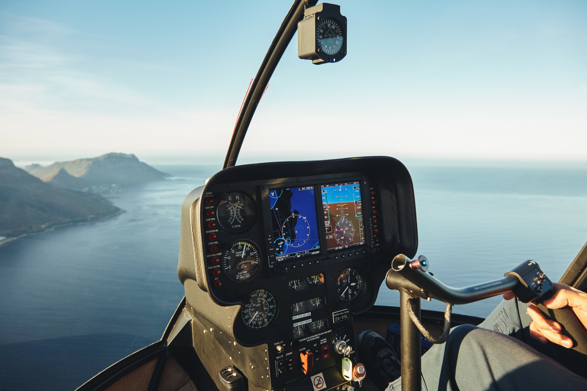 Helicopter cockpit with instruments panel